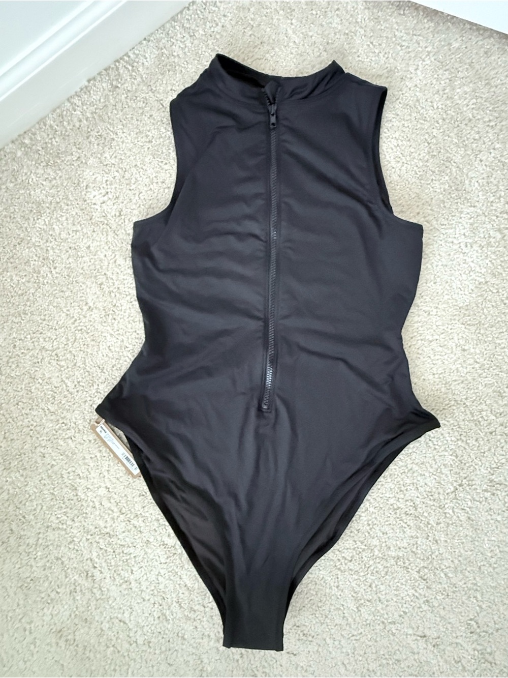 SKIMS Sleeveless Black Zip-Front Swimsuit in Color Onyx - Picture 3 of 11